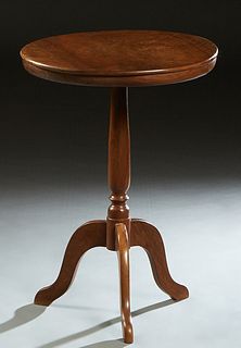 French Louis Philippe Carved Walnut Pedestal Side Table, 19th c., the circular top on a turned tapered support, on tripodal cabriole legs, H.- 31 in.,