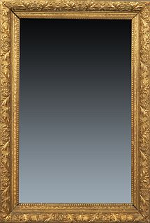 American Aesthetic Gilt and Gesso Overmantel Mirror, c. 1880, with relief flowers and leaves, H.- 43 1/2 in., W.- 29 in., D.- 2 3/4 in.