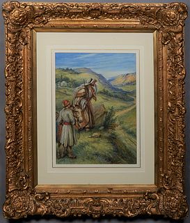 Paul Hardy (1862-1942, British), "The Binding of Isaac," early 20th c., mixed media on paper, signed lower left, presented in a gilt frame, H.- 28 1/2