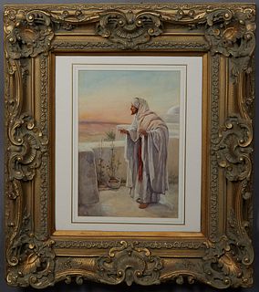 Evelyn Stuart Hardy (1866-1935, British), "Bedouin Man with Red Sash," 20th c., watercolor on paper, signed lower right, presented in a gilt frame, H.