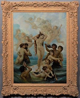 Chinese School, After William Adolphe Bouguereau (1825-1905, France/Italy), "The Birth of Venus," 20th c., oil on canvas, signed indistinctly lower ri