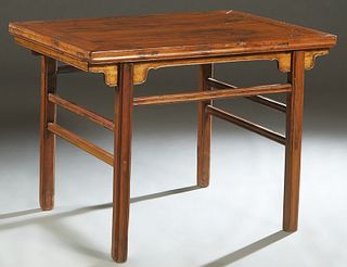 Chinese Carved Cypress Antique Ming Style Side Table, 19th c., Shanxi province, the rectangular top on four reeded square legs topped by brackets, joi
