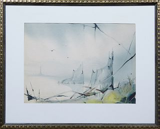 Andrew Lang (New Orleans), "Cypress Stumps," 1957, watercolor on paper, signed and dated lower right, presented in a wood frame, H.- 17 1/2 in., W.- 2