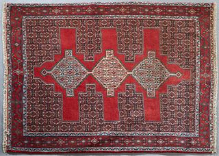 Hamadan Carpet, 4' 1 x 5' 6. Provenance: Palmira, the Estate of Sarkis Kaltakdjian (Sarkis Oriental Rugs), Prairieville, Louisiana.