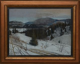 Frank Hennessey (1893-1941, Canada), "Mountainscape," 1931, pastel on paper, signed and dated lower left, presented in a wood frame, H.- 13 1/4 in., W