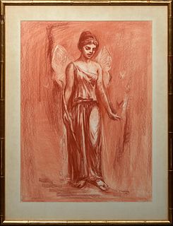 Charles Henry Reinike (1906-1983, Louisiana), "Grecian Woman with Bow and Wings," c. 1953, red charcoal on paper, signed and dated lower right, presen