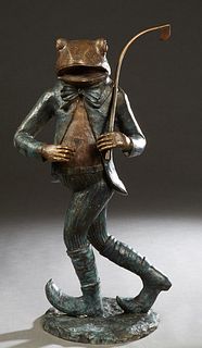 Whimsical Patinated Bronze Figure, 20th c., of a frog playing golf, H.- 30 in., Dia.- 11 1/2 in. Provenance: Palmira, the Estate of Sarkis Kaltakdjian