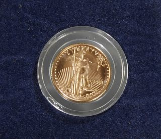 U.S. $5 Walking Liberty Gold Coin, 2000, 1/10 oz., in a rigid plastic case.