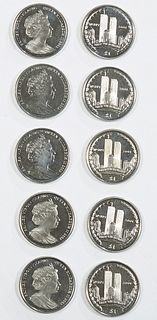 Group of Ten British Virgin Islands Proof Commemorative $1 Coins, 2002, commemorating 9-11-2001. (10 Pcs.)