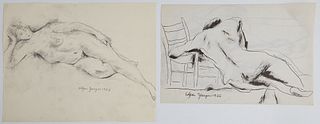 Edgar Louis Yaeger (1904-1997, Michigan/France), Pair of Drawings, "Reclining Nude with Chair," 1926, ink on paper, signed and dated in pencil lower l