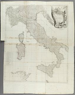"GRAN MAP OF ITALY", map belonging to the "Atlas Universel, dressé sur les meilleures cartes modernes", second half of the 18th century. 
Illuminated 