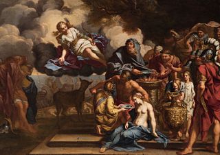 French school Possible circle of CHARLES LE BRUN (Paris, 1619-1690); end of the 17th century. 
"Artemis in the Trojan War". 
Oil on canvas. Relined.