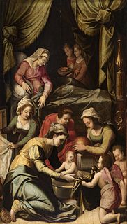 Castilian school; XVI century. 
"The birth of St. John the Baptist". 
Oil on panel.