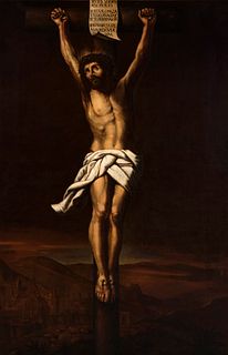 Andalusian school; second half of the seventeenth century. 
"Christ crucified". 
Oil on canvas. Relined.