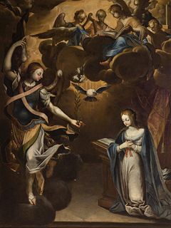 Spanish School; First third of the XVII century. 
"The Annunciation". 
Oil on canvas. Relined.