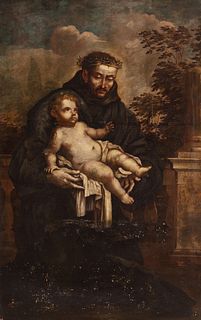 Granada school of the last third of the seventeenth century. 
"St. Anthony of Padua with Child". 
Oil on canvas.