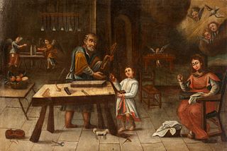 Andalusian or viceroyalty school; second half of the seventeenth century. 
"The workshop of San José". 
Oil on canvas.