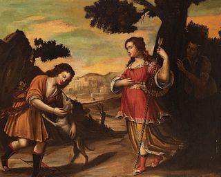 Andalusian school of the XVII century. 
"Diana and Endimión". 
Oil on canvas. Relined.