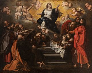 Andalusian School; second half of the seventeenth century. 
"The Assumption of the Virgin". 
Oil on canvas. Relined.