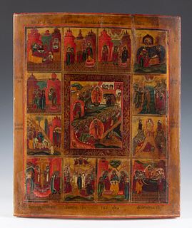 Russian school, workshops of the Old Believers, second half of the 17th century. 
"Resurrection of Christ, Christ's Descent into Hell, and his life in