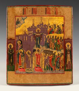 Russian school, probably Moscow or northern schools, second half of the 19th century. 
"The Protection of the Mother of God", or "The Virgin of Pokrov