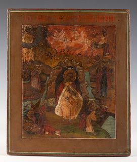 Russian school, XVIII-XIX centuries. 
"Elijah in the desert". 
Tempera on panel.