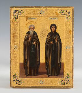 Russian school, second half of the 19th century. 
"Saint Xenophon and Mary". 
Oil, gold leaf on board.