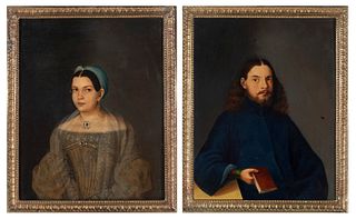 Russian school, ca. 1840. 
"Pair of portraits. Clergyman and his wife." 
Oil on metal. 
Frames in gilded metal. 
Measurements: 17.5 x 22 cm (frame) an