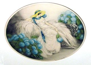 Louis Icart - Hydrangeas Original Engraving, Hand Watercolored by Icart