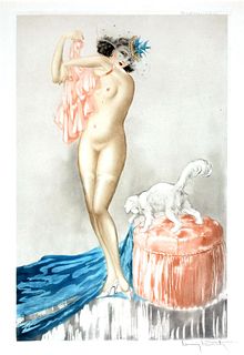 Louis Icart - Pink Slip Original Engraving, Hand Watercolored by Icart