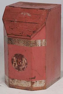 Red-Painted Wooden A&P Coffee Bin
