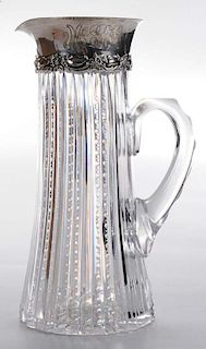 Cut Glass Pitcher with Silver Collar