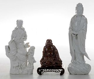 Two Quanyin and a [Dehua] Monk Figure