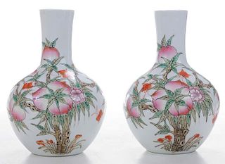 Pair Famille Rose Porcelain Bottle