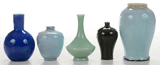 Five Monochrome Porcelain Vases