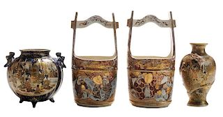 Pair Satsuma Bucket-Form Vases