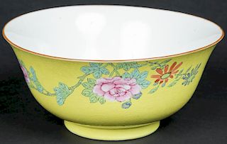 Chinese Yellow Ground Enameled Porcelain Bowl