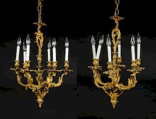Pair Rococo Style Gilt Bronze Chandeliers