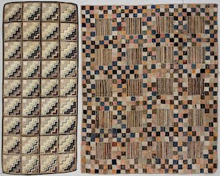 2 Antique American Geometric Hooked Rugs