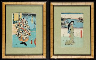 Two Antique Framed Japanese Woodblock Prints