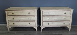 Pair Vintage Distressed Style 3 Drawer Chests.