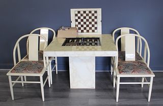 Vintage Lacquered / Parchment Game Table & 4