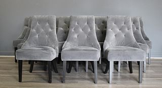 12 Velvet Upholstered Chairs With Tufted Backs.
