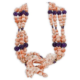 Paulette 14k Gold, Coral and Amethyst Beaded Necklace