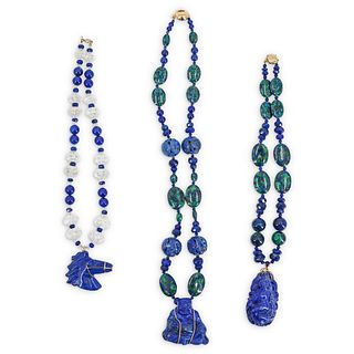 (3 Pc) Paulette 14k Gold and Beaded Lapis Necklaces