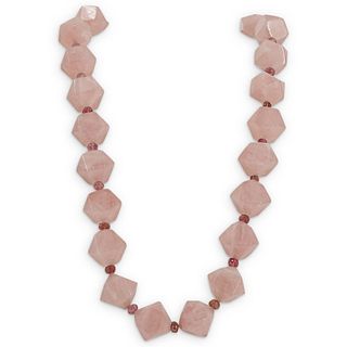 14K Gold Rose Quartz & Pink Tourmaline Necklace
