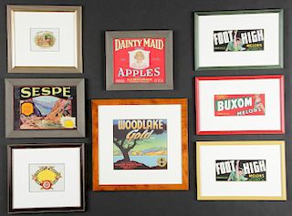 8 Vintage Framed Advertising Labels