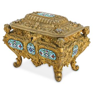 Antique Gilded Bronze and Champleve Jewelry Box