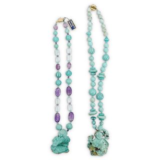 (2 Pc) Paulette 14k Gold and Beaded Turquoise Necklaces