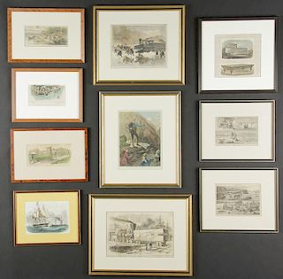 Group of 10 Framed Wood Engravings